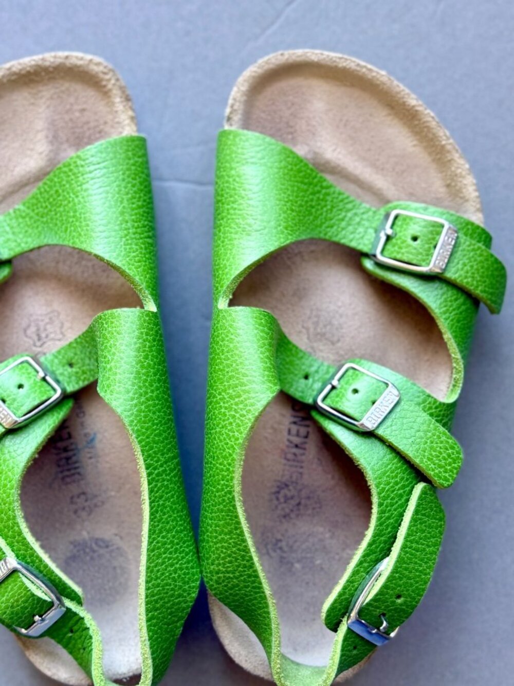 Birkenstock Milano Kids Green Leather Back Strap Cork Sandal EU 33 US 2